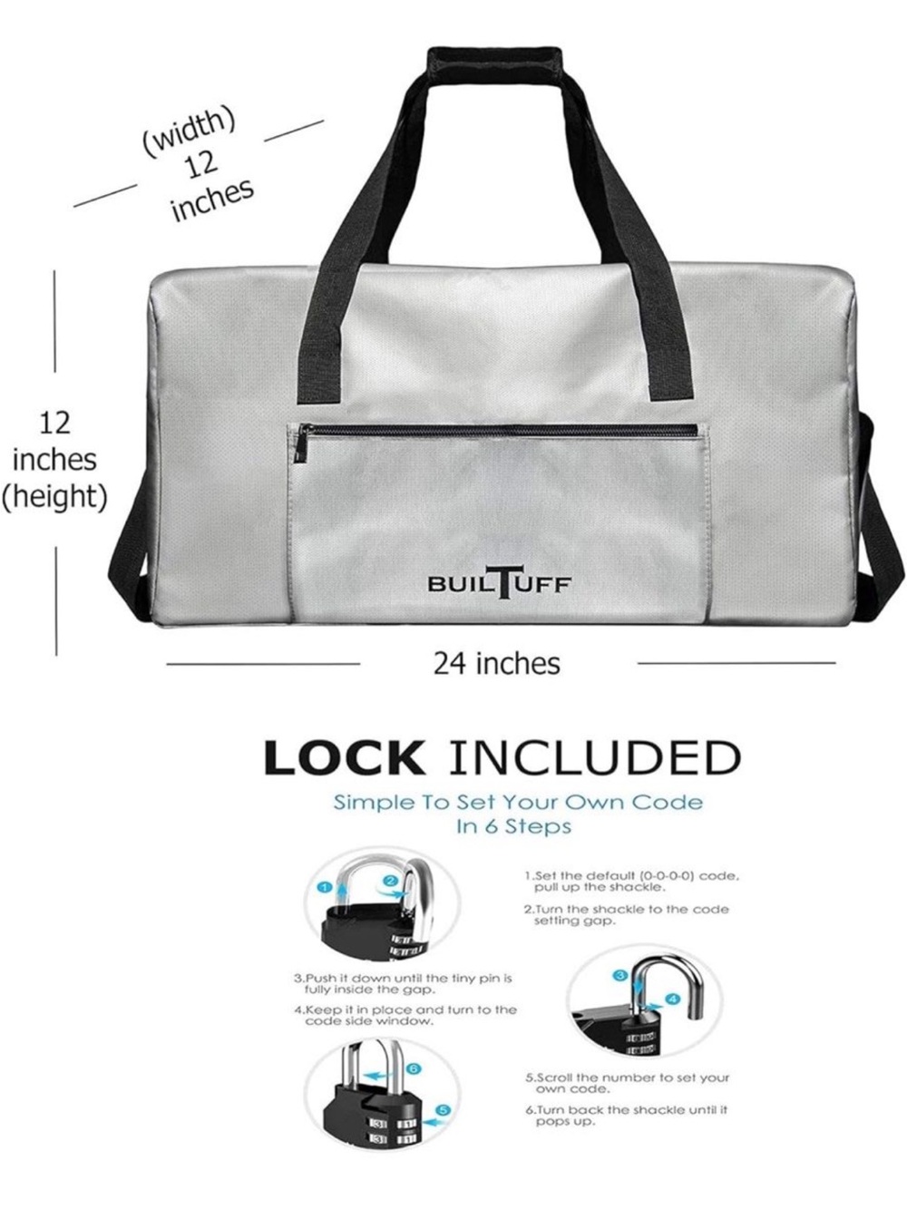 BUILTTUFF Silver Fireproof Waterproof Duffel Bag for Men - Picture 4 of 16